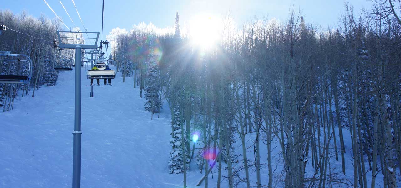 Winter view of a ski lift at Powderhorn Resort in Mesa, Colorado